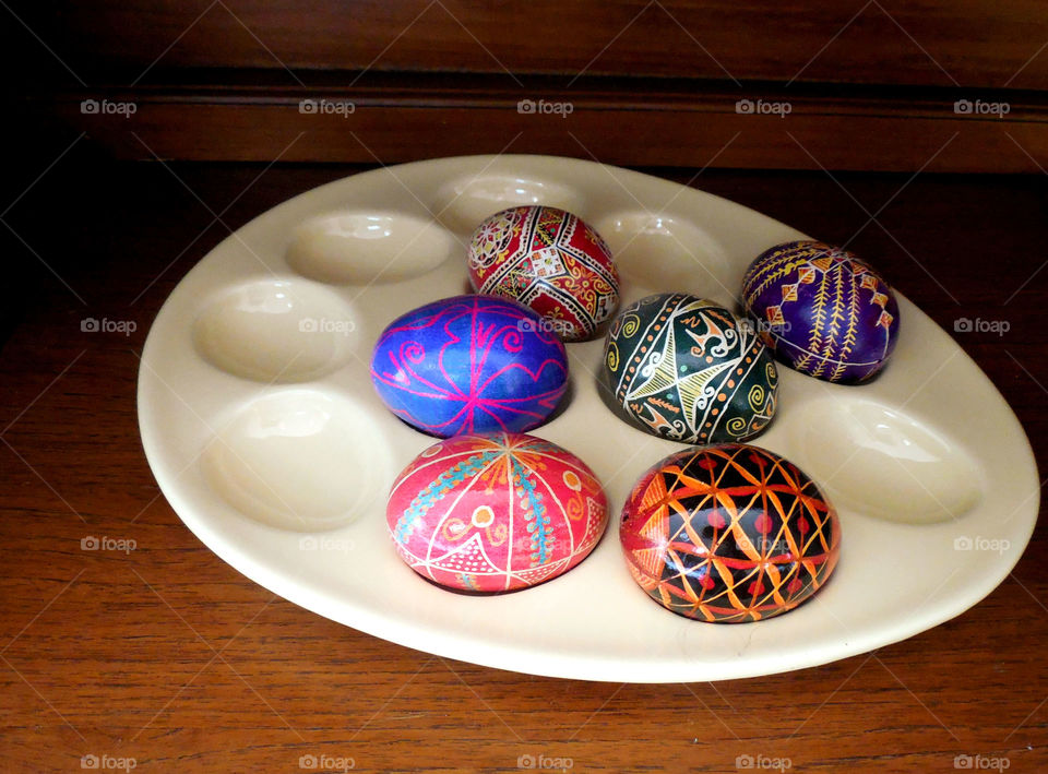 Painted eggs. Easter decorations 