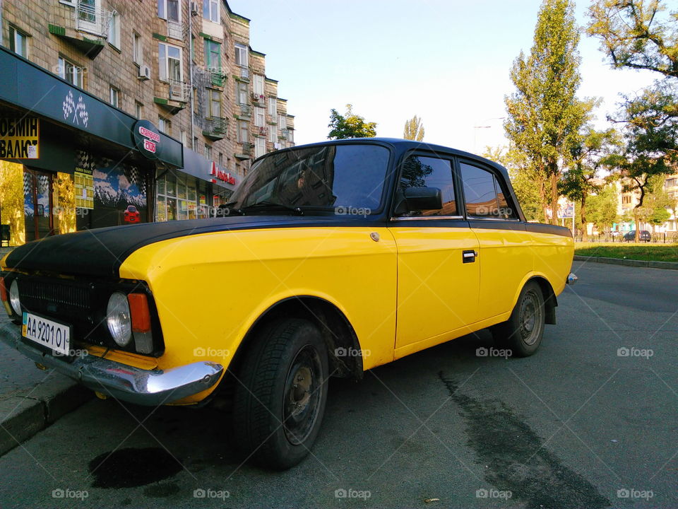 old retro car on the street of the city of Kiev, Ukraine