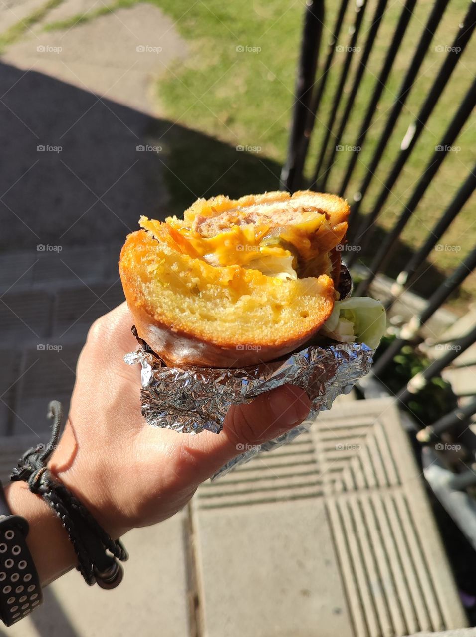 Garlic bread, burger