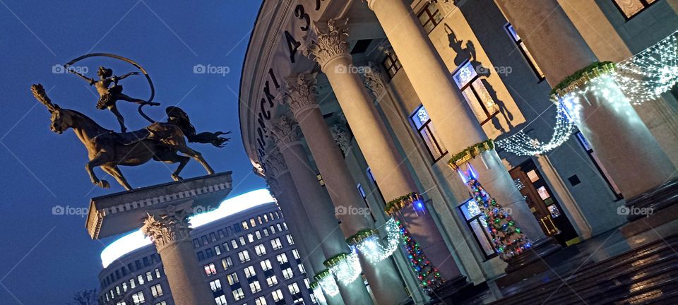 beautiful Christmas and New year night light street view