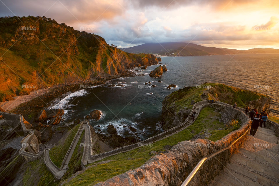 Sunset over the Gaztelugatxe in Spain 