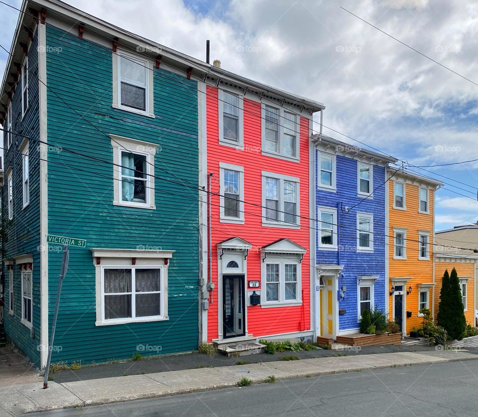 Colorfully painted row houses on Victoria Street in Saint John’s, Newfoundland 