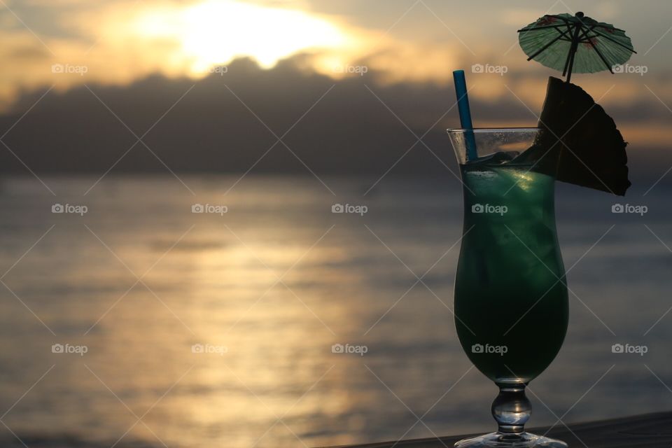 Blue Hawaiian cocktail with pineapple 