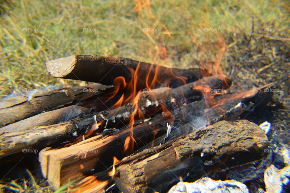 a bonfire in the open air