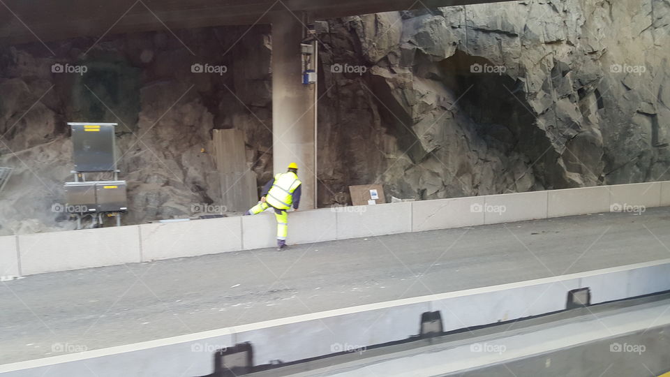 road construction and workers