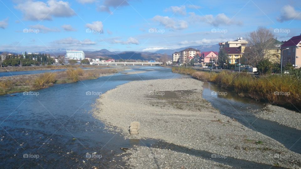 river, city, sky