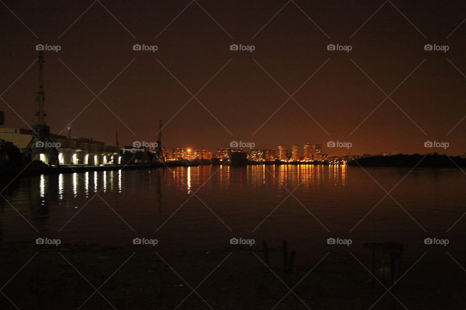 Berth, sunset, river, South port, Moscow, city, night city, Moscow does not sleep