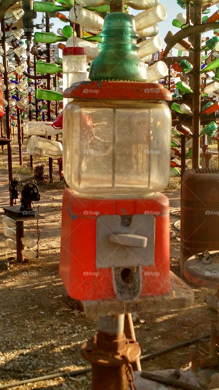 Vintage gum ball machine. Photo taken at Bottle Tree Ranch on Route 66