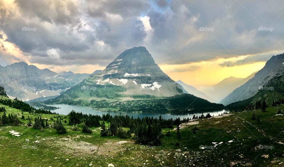 Upon hiking to the end of a trail in Glacier National Park, we were treated with a magical sunset over the lake 