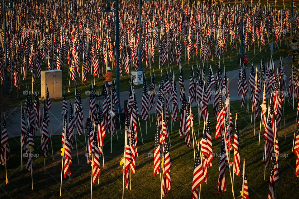 American flags represent each of the nearly 3,000 souls who perished on 9-11 during the 20th anniversary commemoration