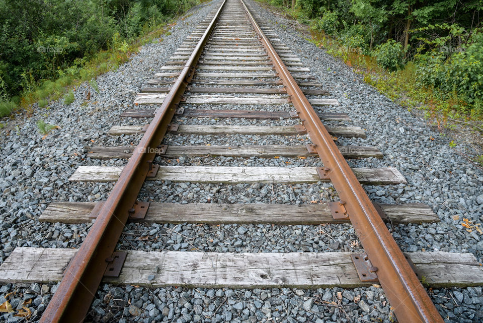Looking down rural railroad tracks