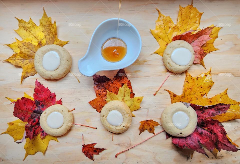 Homemade maple thumbprint cookies.