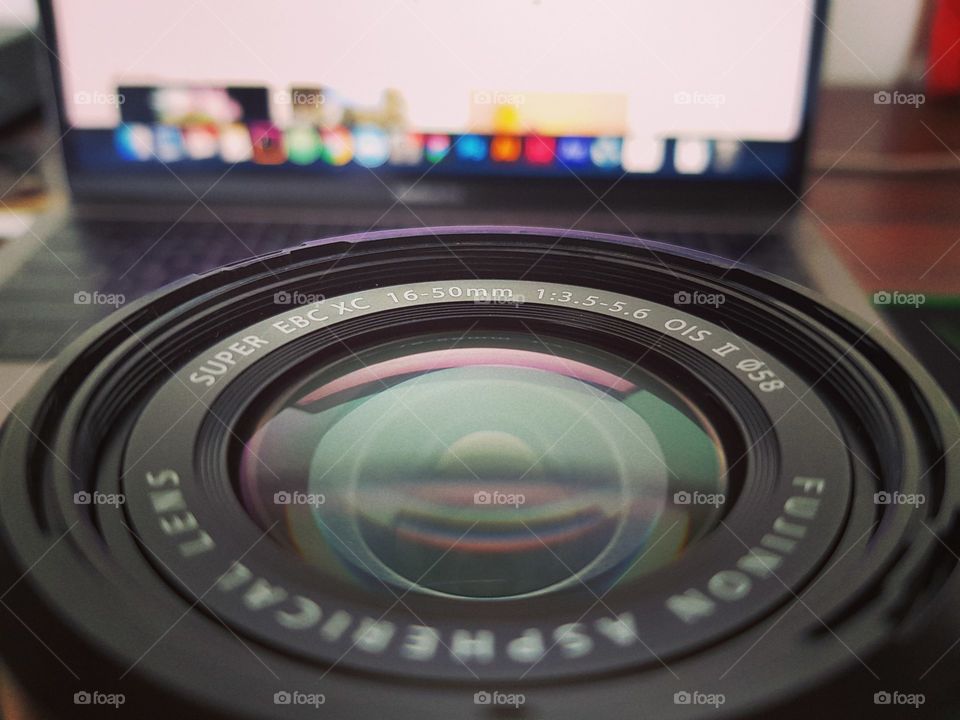 close up of fujifilm camera lens
