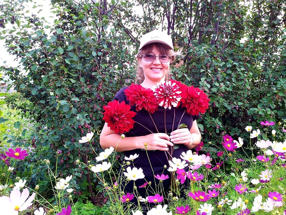 garden flowers girl with flowers