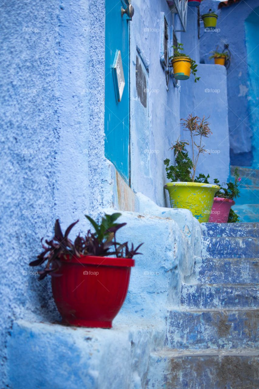 Blue street from Chaouen city, Morocco