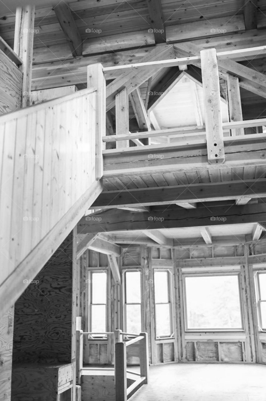 Abandoned home, left just after finishing the construction of the framing. This unique structure, located in Western Montana, sits waiting for the right person to complete this mysterious masterpiece. 