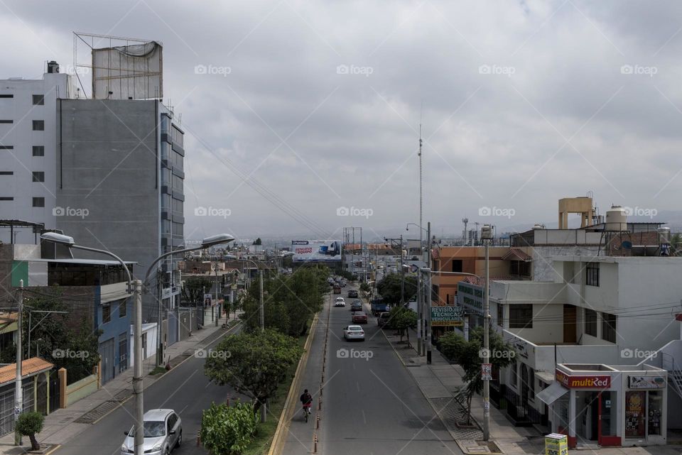 View from a highway. Avenue and promenade in the city