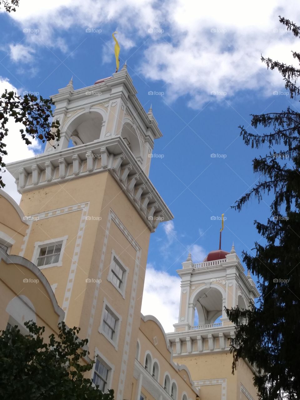 Towers of West Baden In. Shot from low angle on a great September day.