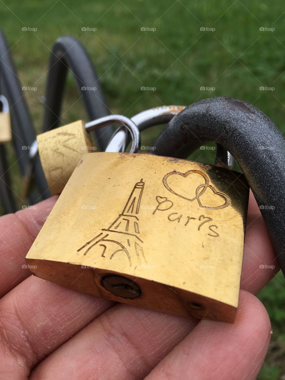 Paris my love carved on a padlock