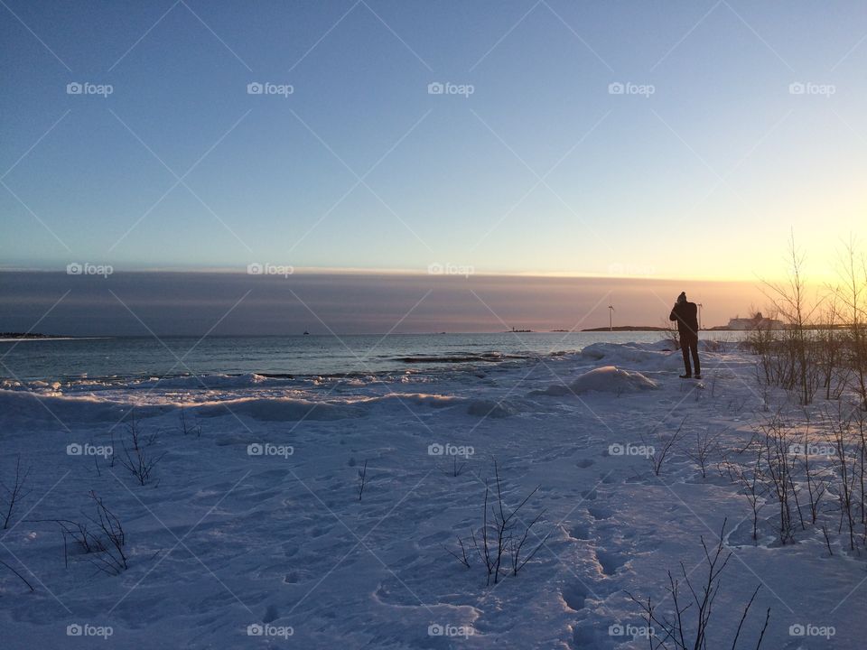 Landscape, Winter, Sunset, Beach, Snow