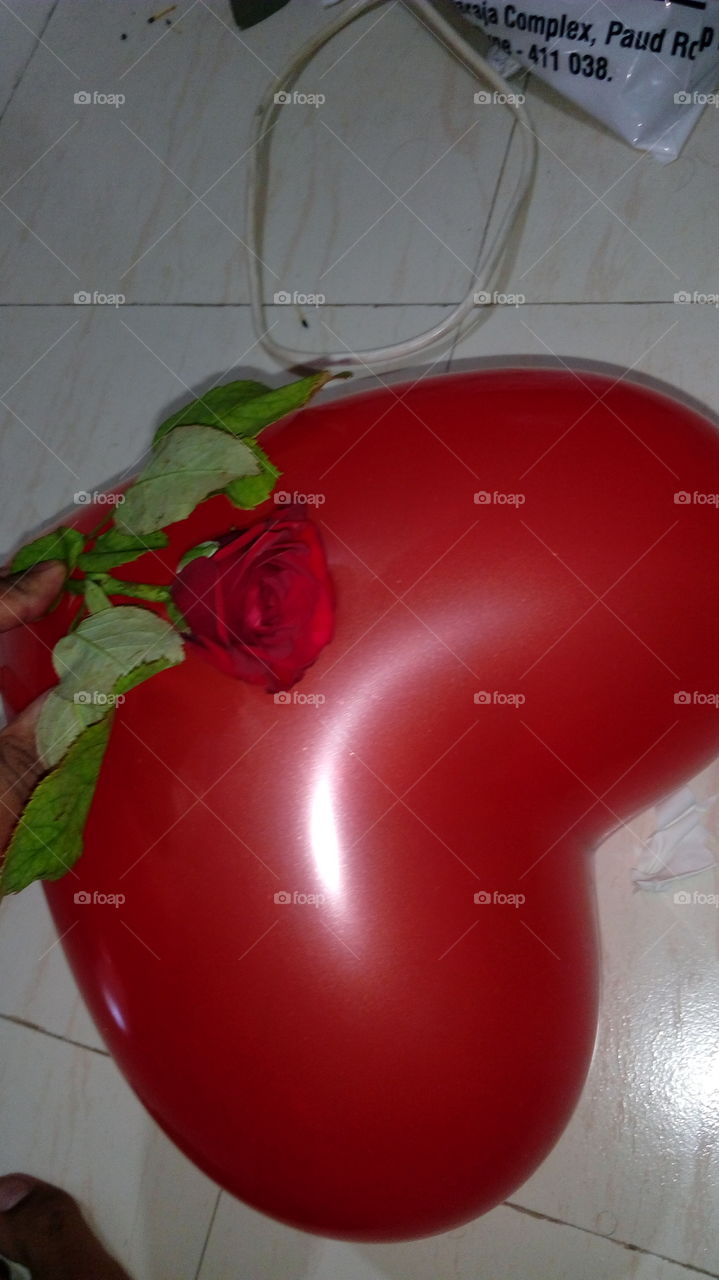 Rose with heart balloon