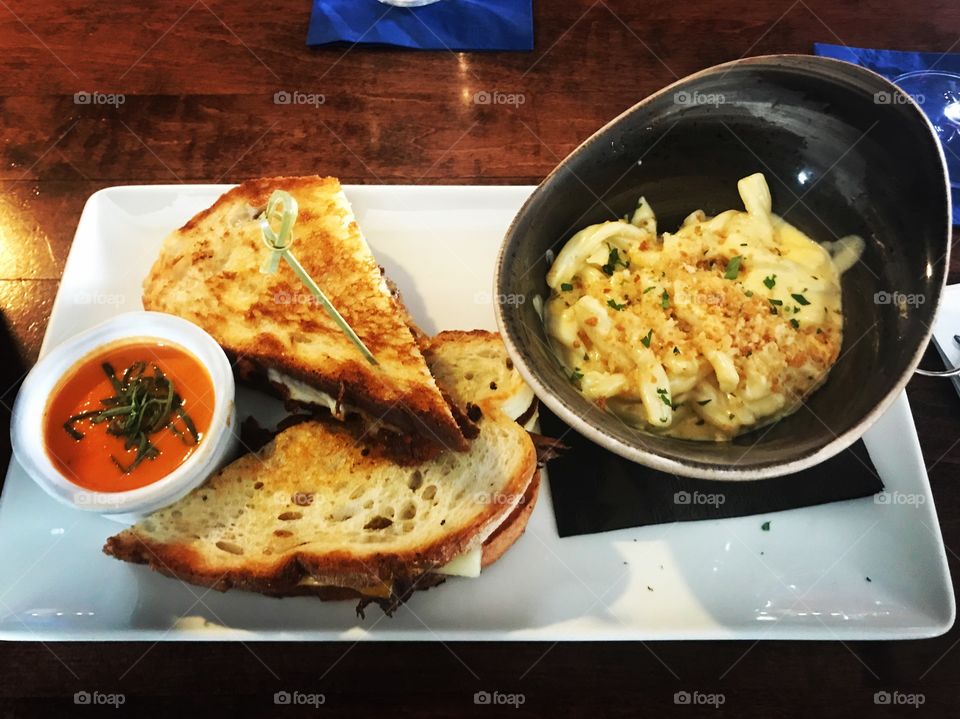 Lamb grilled cheese with Mac and Cheese at Geneva, Illinois restaurant.