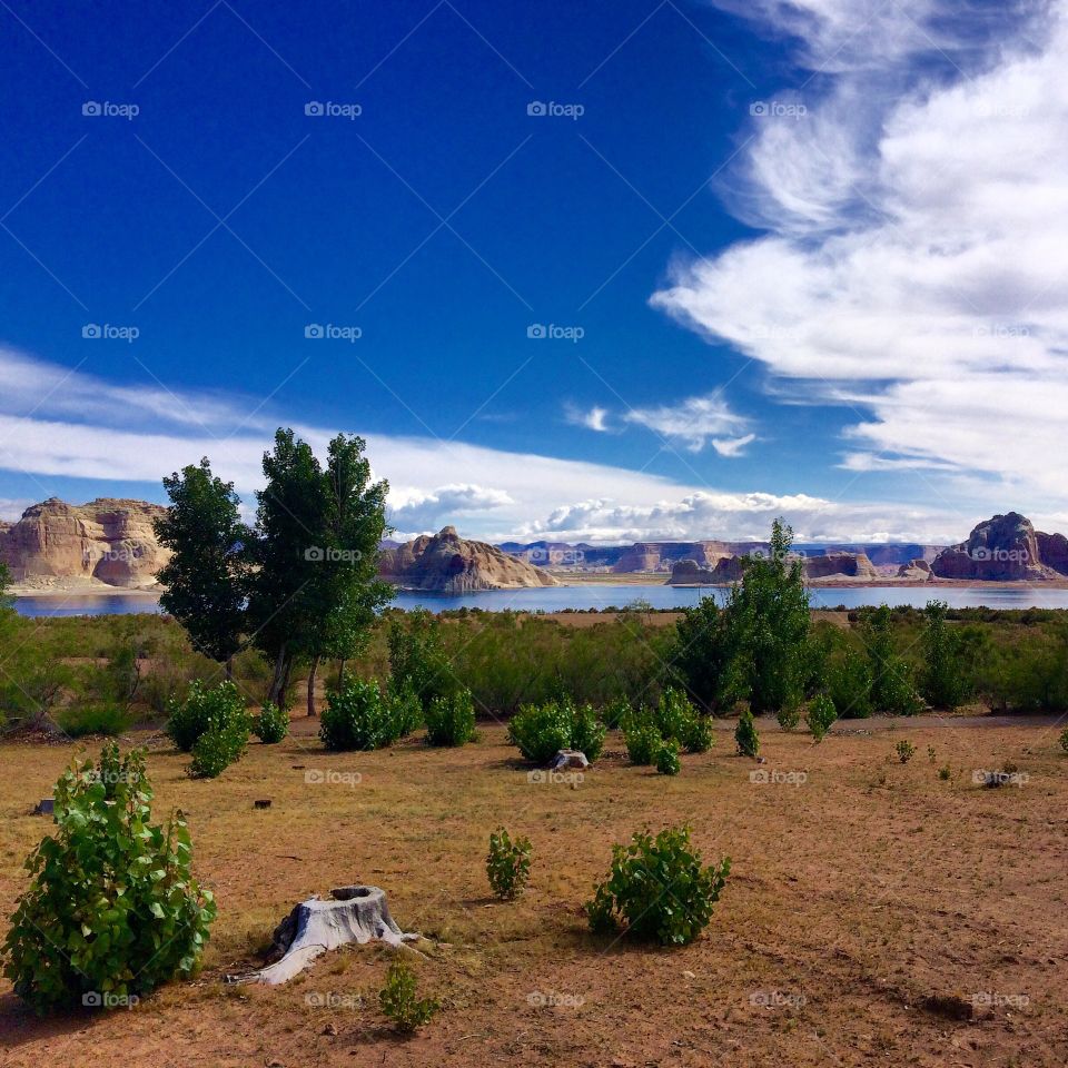 First Morning View-Lake Powell. This was our incredible view each morning from our tent as we camped along Lake Powell