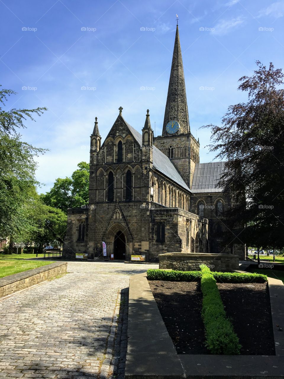 St Cuthbert’s Church Darlington Grade 1 listed Anglican Church with 12th century origins known as “The Lady of the North” view from the market place.