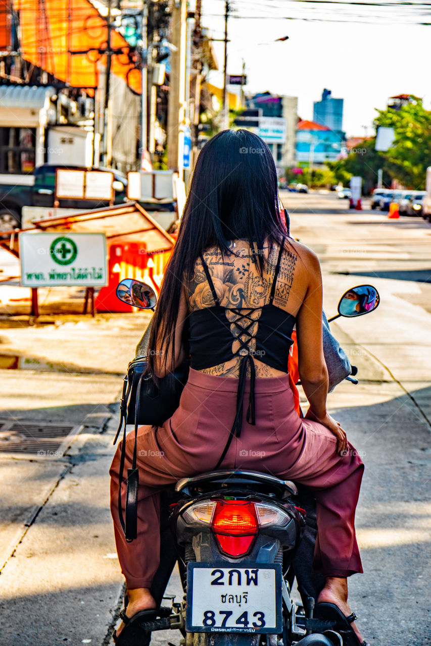 Thai Lady with Tattoo in the streets of Pattaya Thailand Southeast Asia