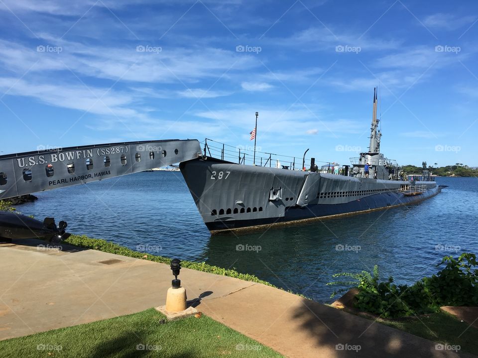 The historical USS Bowfin on a beautiful day in Hawaii. The unforgettable Pearl Harbor. 