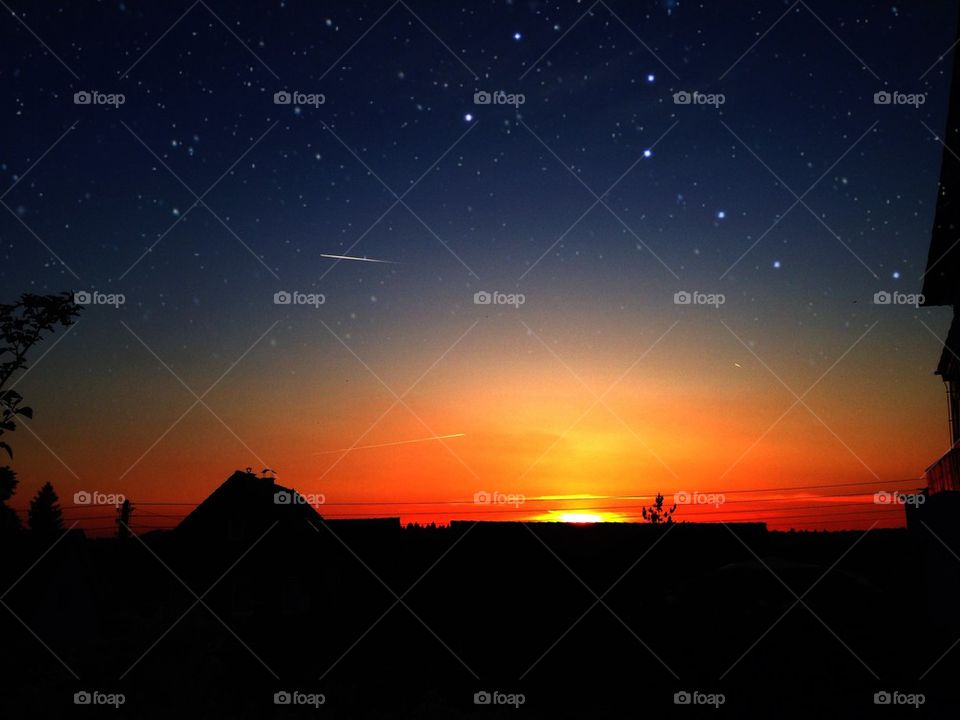 sunset with stars