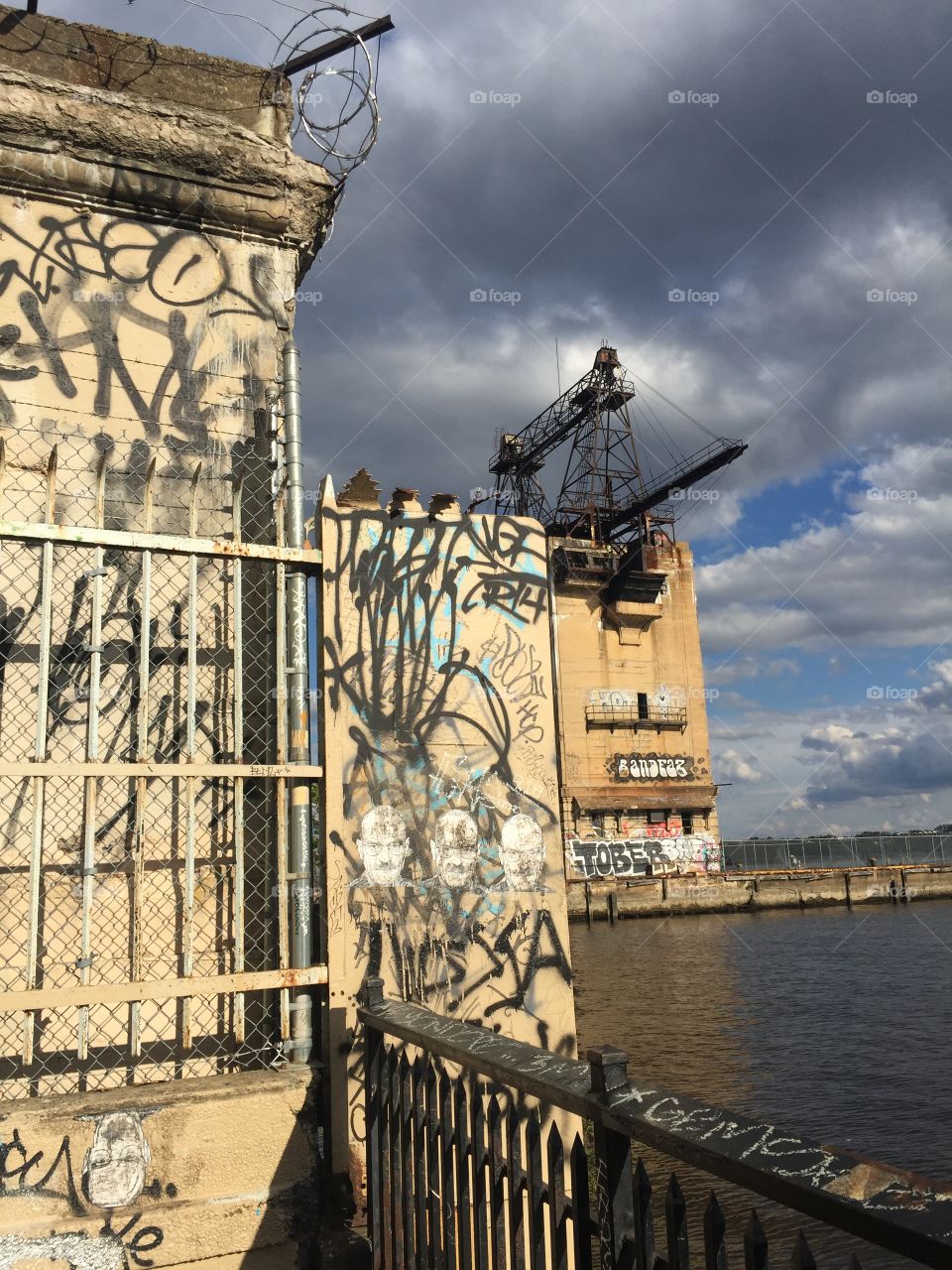 Graffiti building along the river