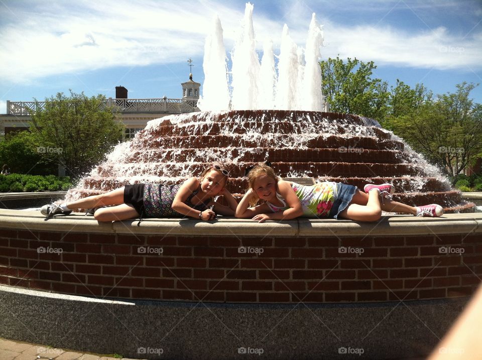 Twins at Henry Ford Village Fountain