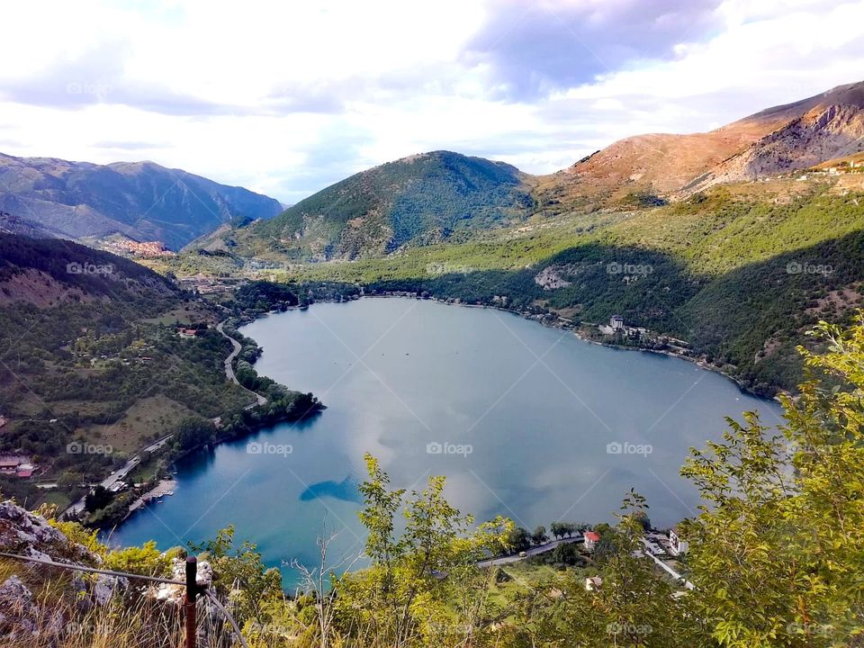 Scanno lake, a lake that looks like a heart in the heart of Abruzzo, Italy