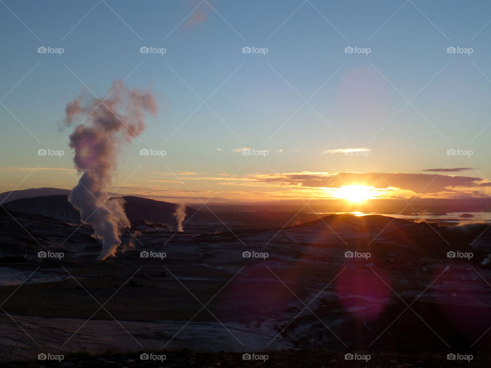 Stunning sunset over the geothermal area of Myvatn, Iceland