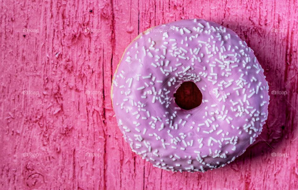 Pink donut closeup