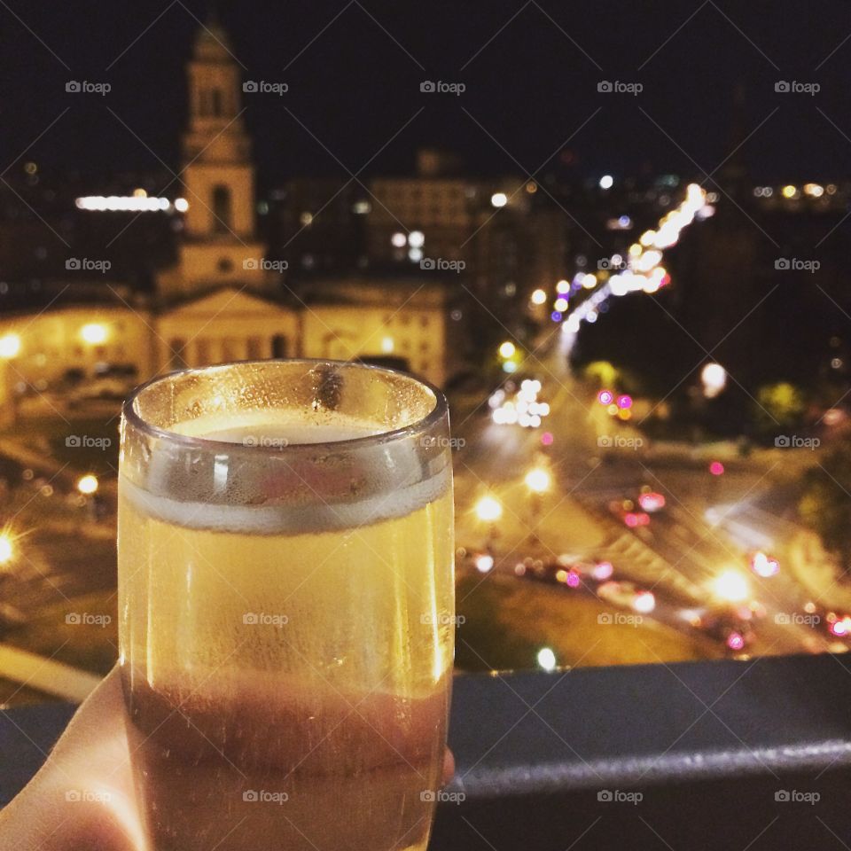 Champagne on the roof. On the rooftop of our hotel in Washington DC