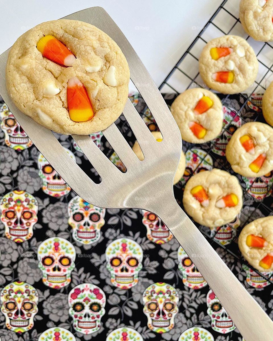 Candy corn cookies, love hate relationship with candy corn, fall time cookies, baking Halloween treats for kids, baking at home