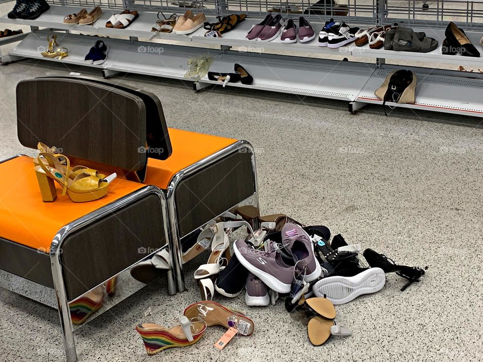 Customers tried shoes on and left them all over the place - Lower level disgust is characterized by words such as dislike, aversion, distaste. People loathe disgusting things.