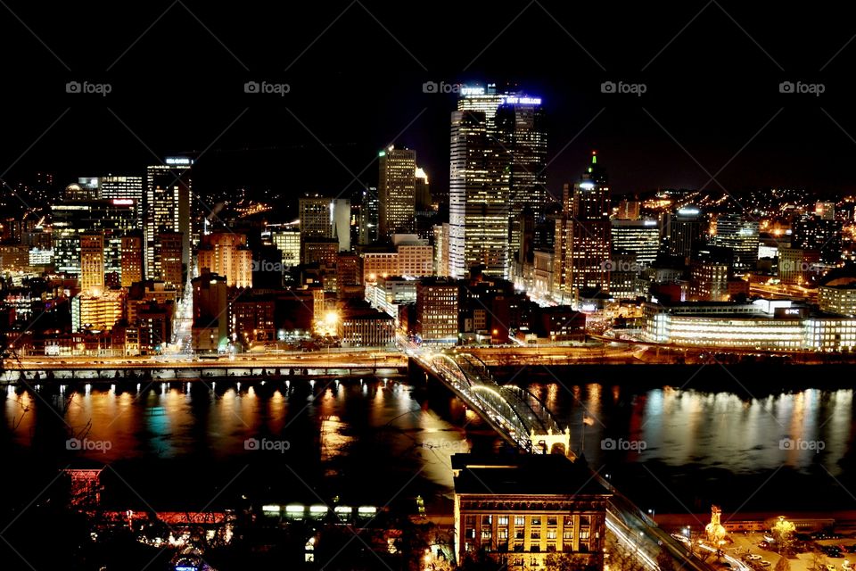 Pittsburgh, PA skyline at night 