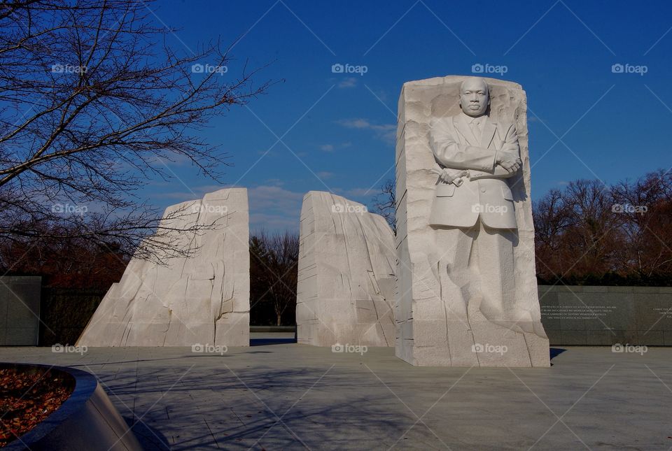 Marble statue of man at the National Martin Luther King Jr memorial in Washington DC