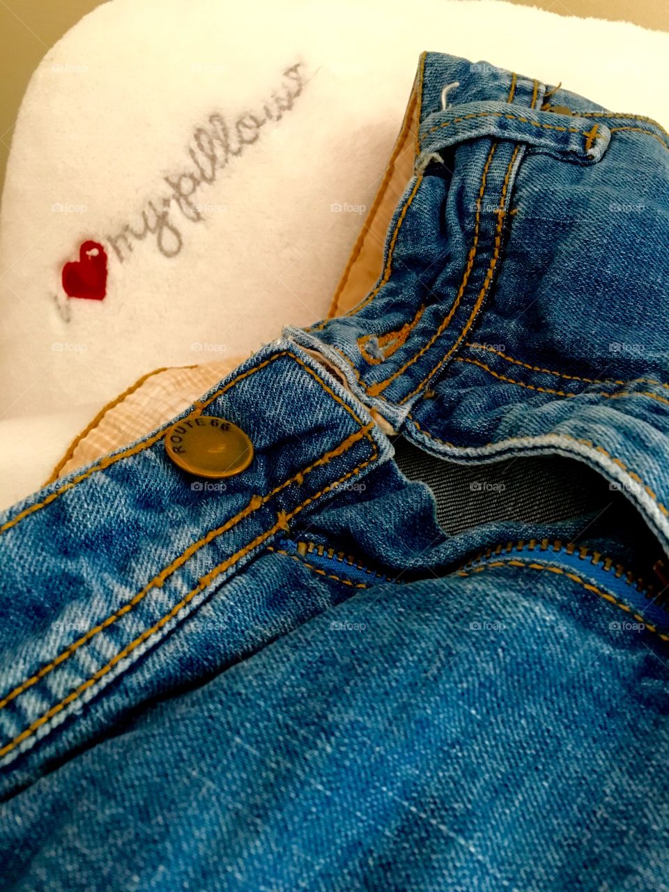 Wife's jeans on my pillow