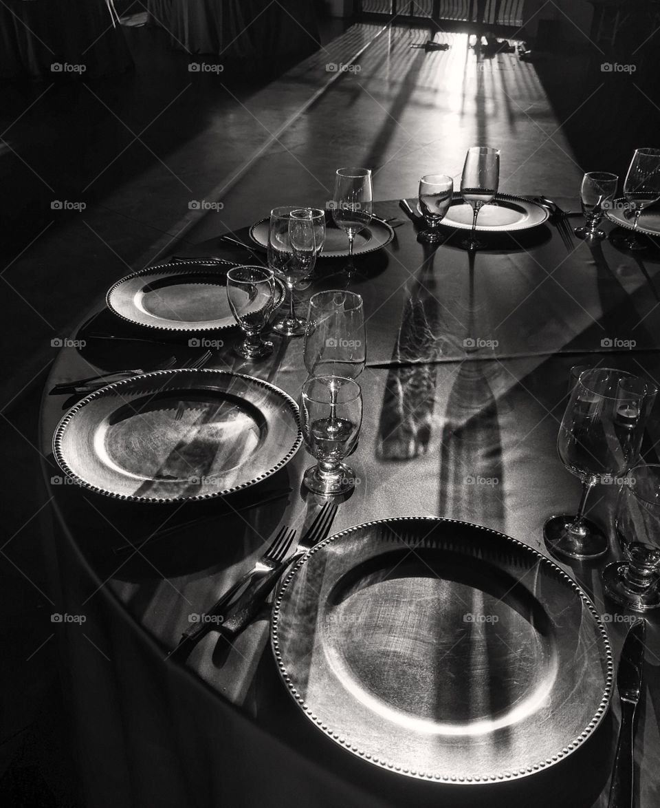 Sunset table setting in black and white