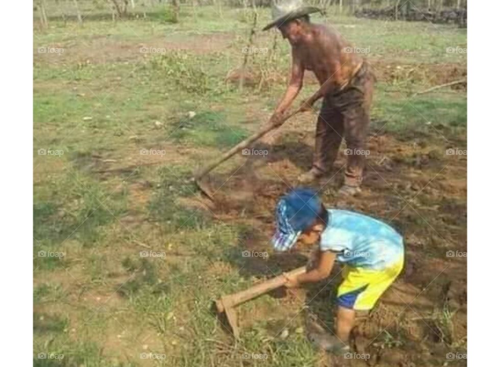 Father and son working the land.