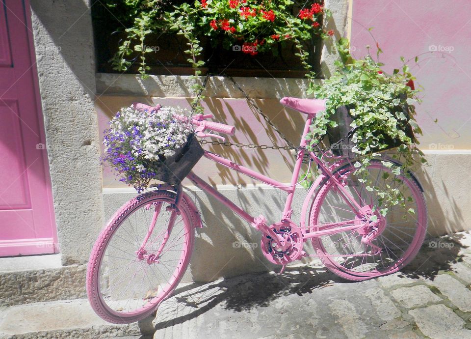 Pink bike with flowers decoration