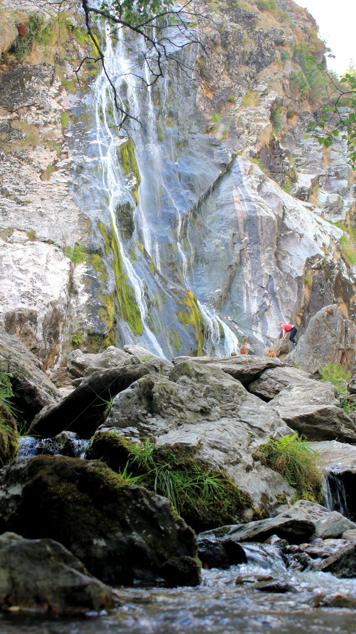 View, waterfall, water, mountain, greenery
