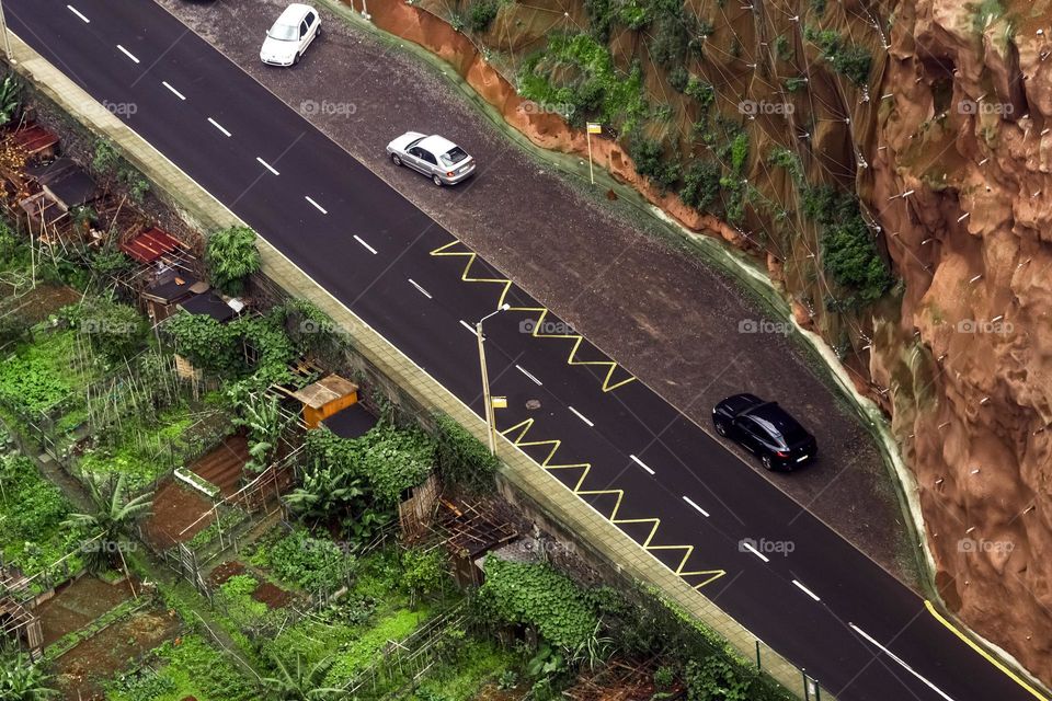 Madeira landscape from above, traffic 