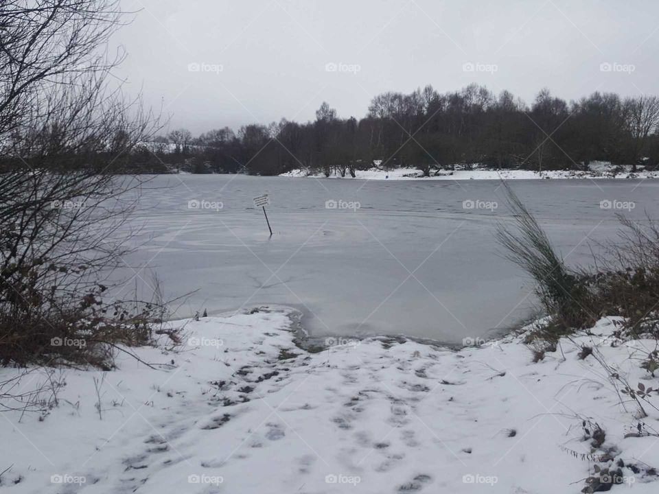 Frozen lake in Auvergne in France