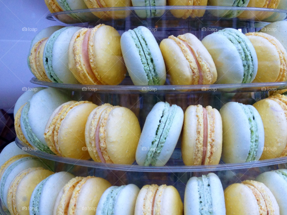 Macaroons in blue and yellow. Macaroons