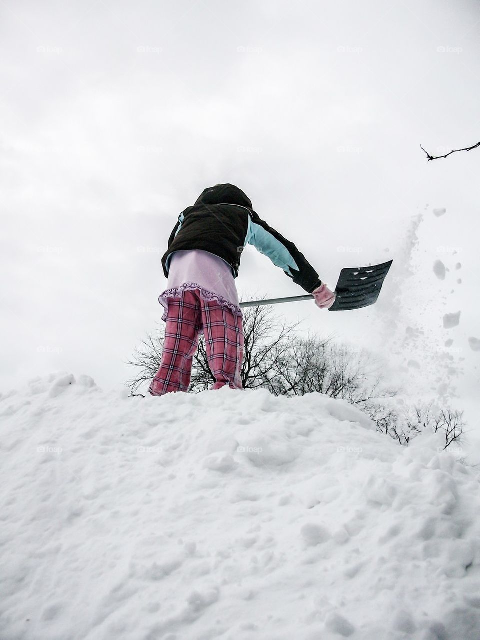 Daddy's Little Helper Shoveling The Driveway